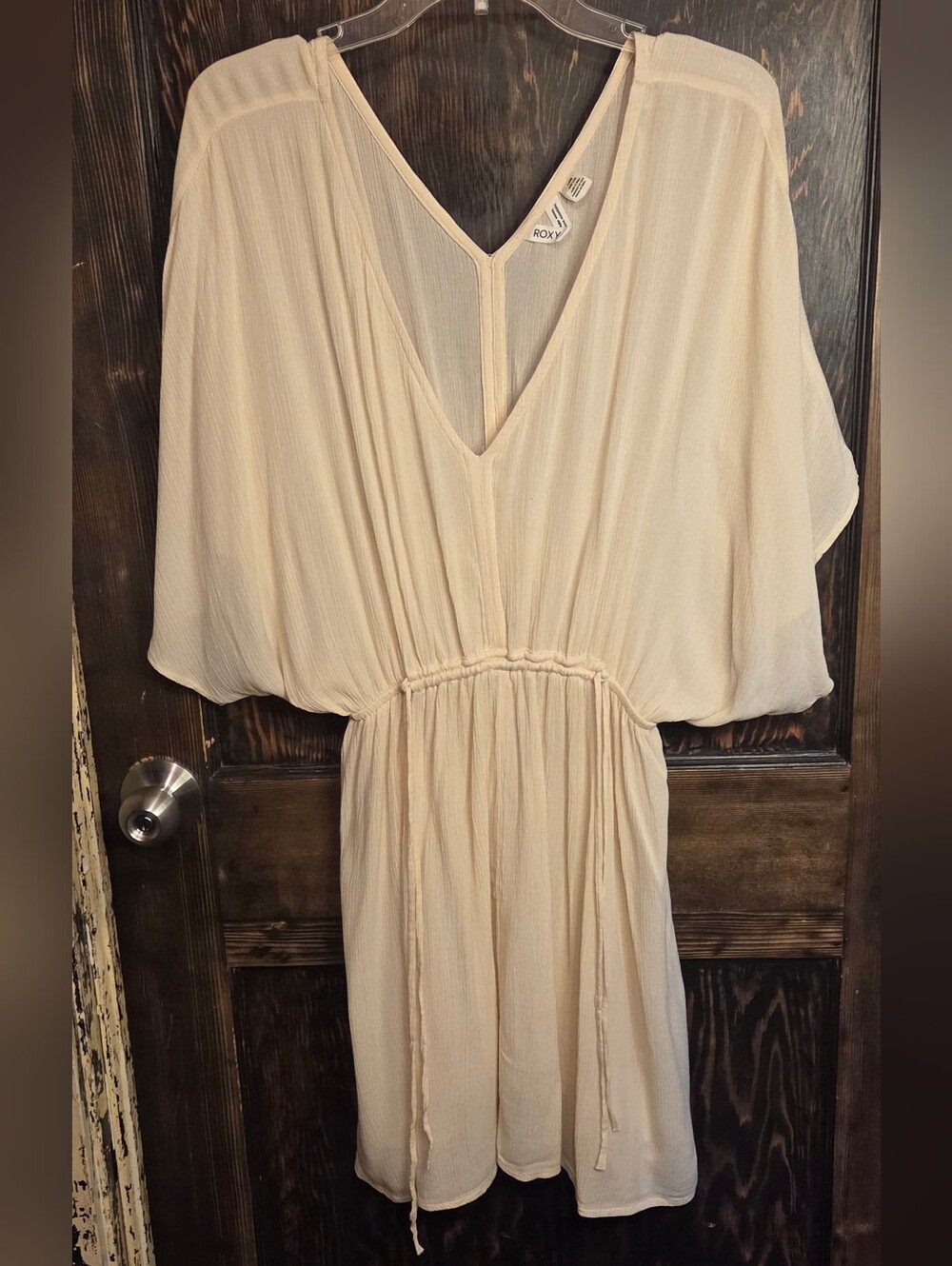 Roxy Sun Baby Swim Cover-Up Cream V-Neck Waist-Tie Dress